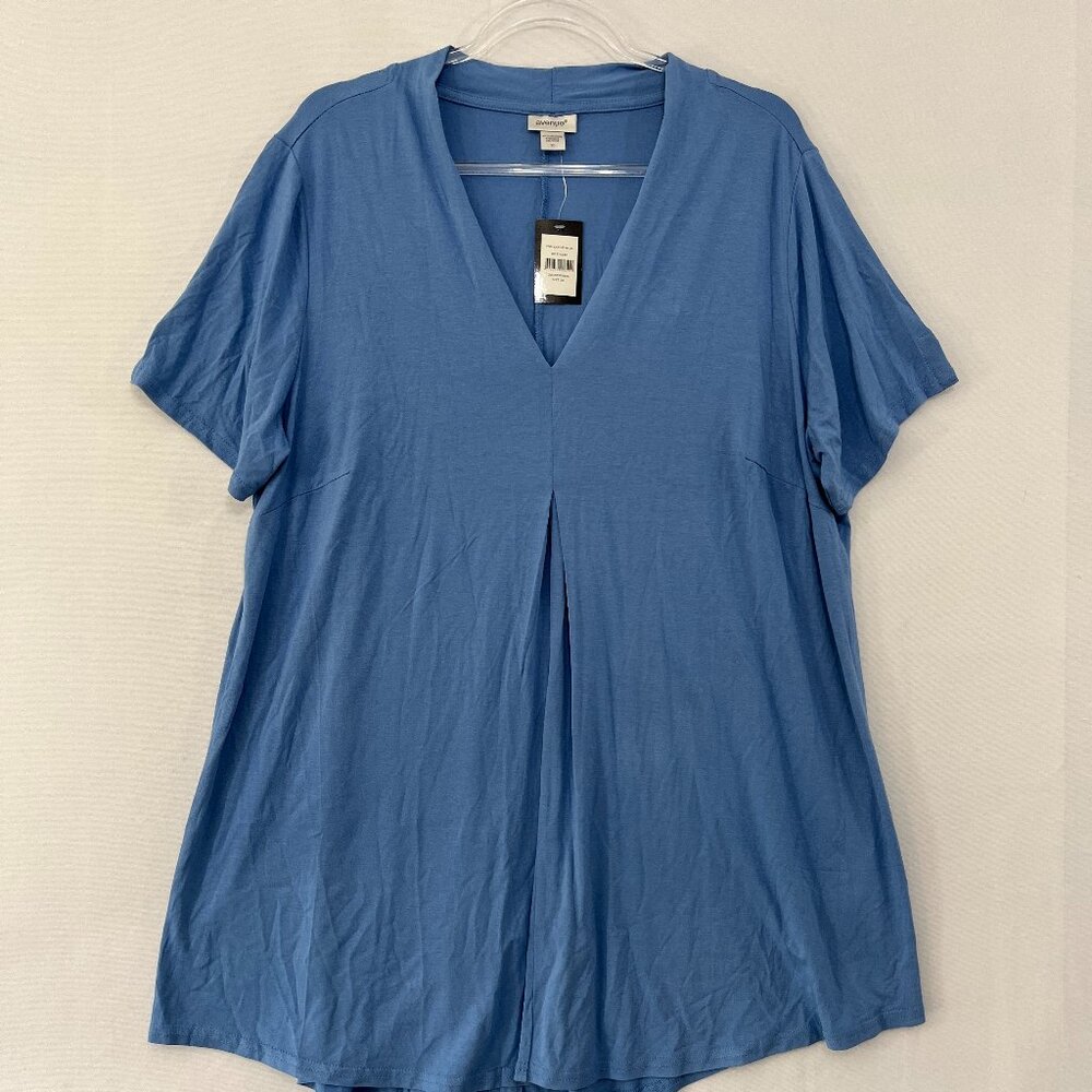 New Avenue Top size 20 Blue‎ V neck Soft Stretch Flowy Short Sleeve Casual